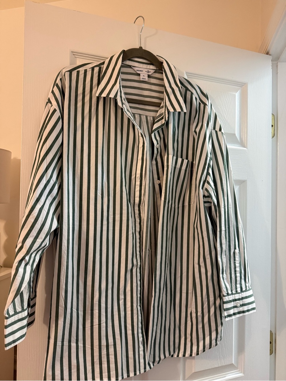 Old Navy Women’s Green & White Vertical Stripe Button-Down Shirt